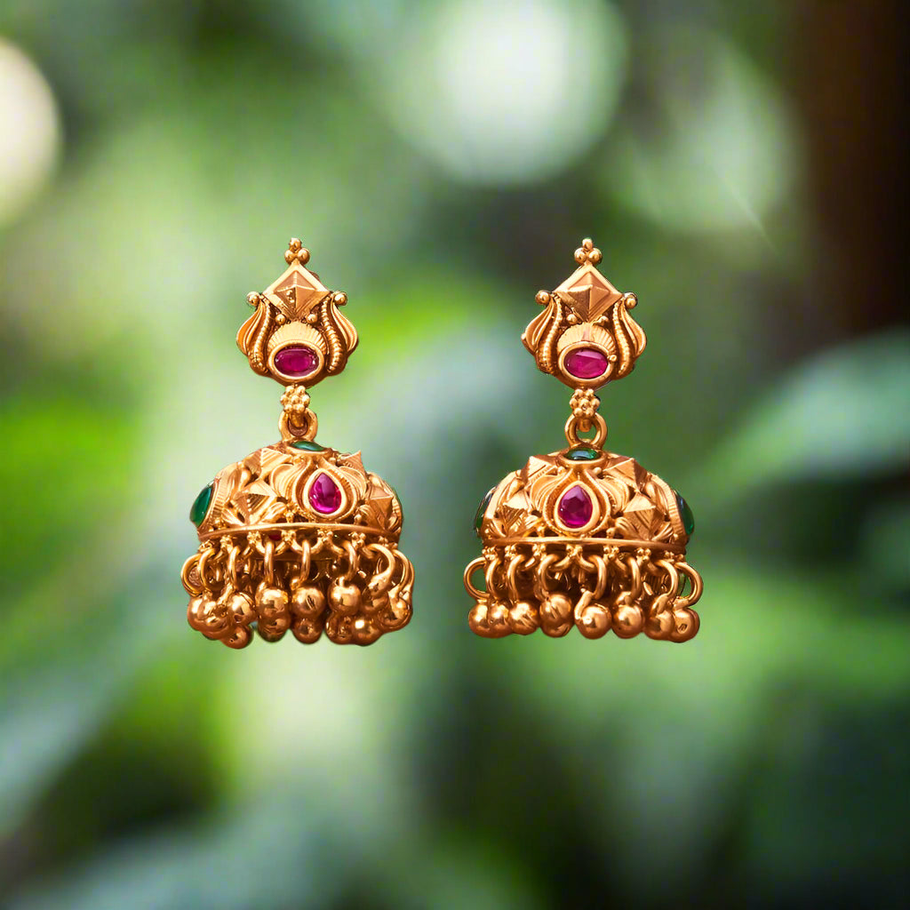 Antique Jhumki With Matte Gold Plating