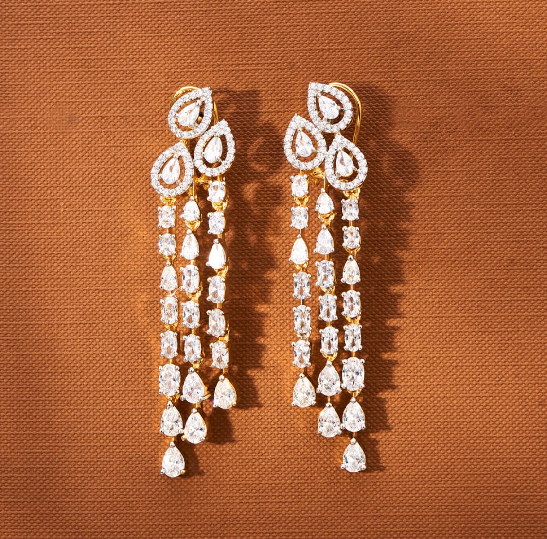 American Diamond Classic Earring With 2 Tone Rhodium Plating