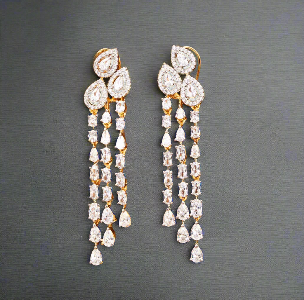American Diamond Classic Earring With 2 Tone Rhodium Plating