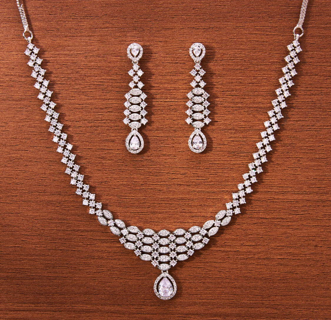 Ivory Bloom American Diamond Rhodium Plating Set