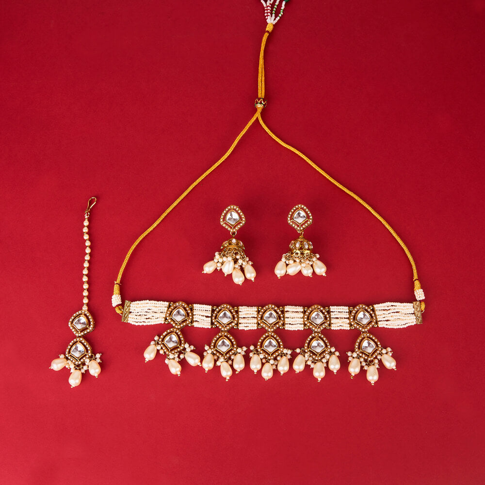 NOOR INDO WESTERN CHOKER-WHITE