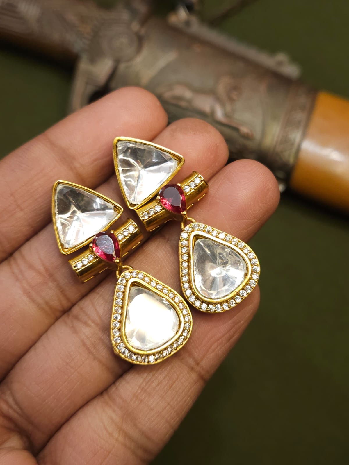 KUNDAN POLKI DROP- RED