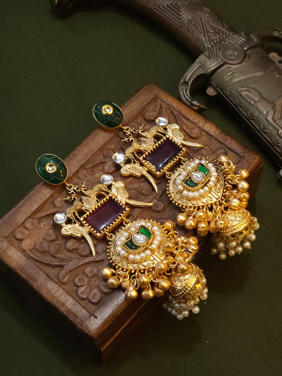 Swarnika- Indo Western Red & Green Danglers