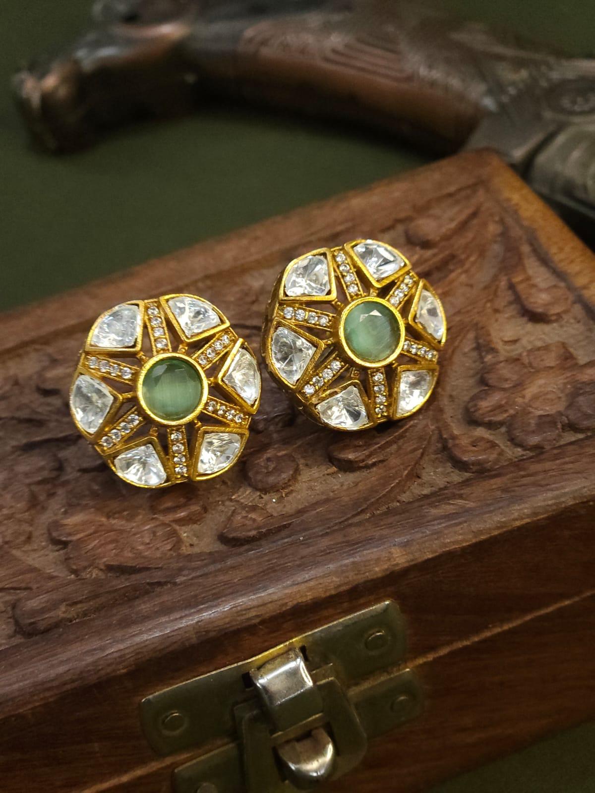 KUNDAN POLKI STUD POLKI STUD- MINT GREEN