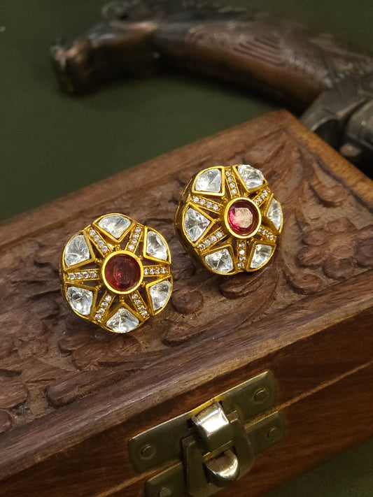 KUNDAN POLKI STUD- RED