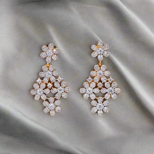 Cubic Zirconia Short Earring With 2 Tone Rhodium Plating