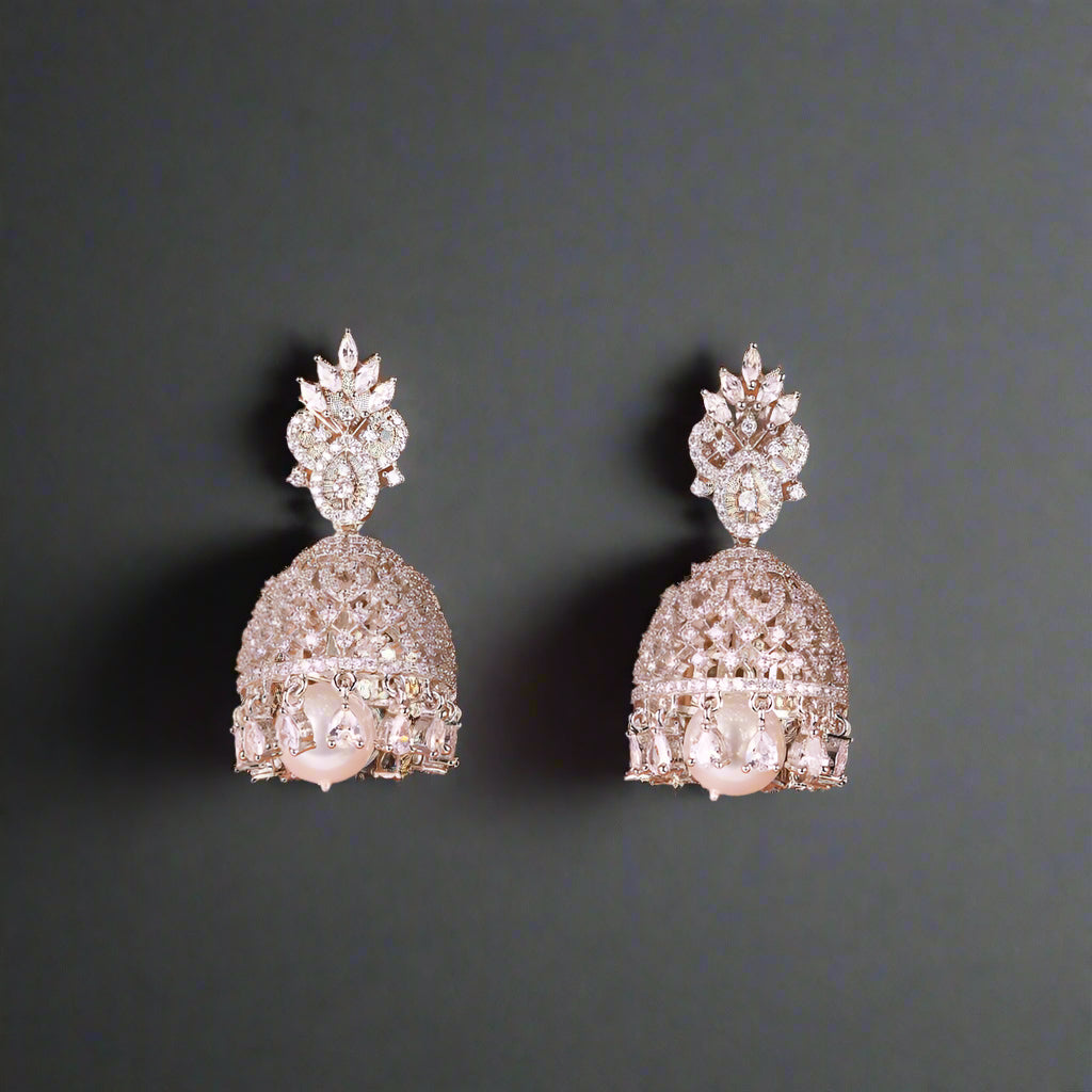 Cubic Zirconia Classic Jhumki With Rhodium Plating