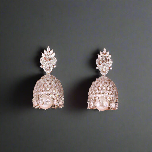 Cubic Zirconia Classic Jhumki With Rhodium Plating
