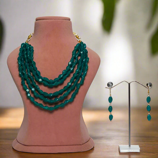 Western Multi Strand Green Beaded Necklace Set