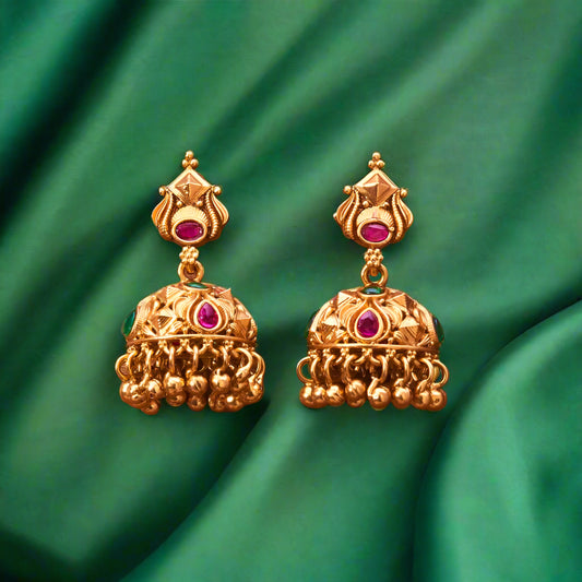 Antique Jhumki With Matte Gold Plating