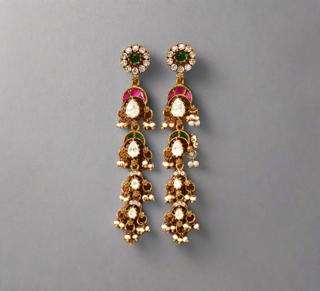 Kundan Long Earring With Victorian Plating