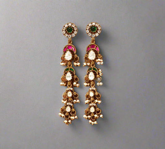 Kundan Long Earring With Victorian Plating