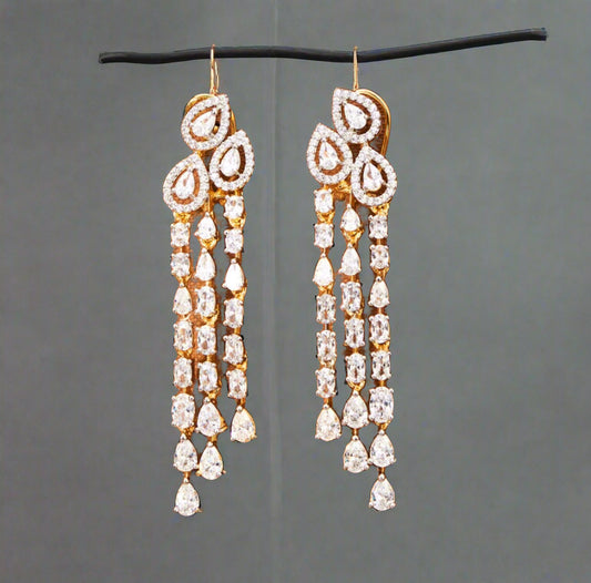 American Diamond Classic Earring With 2 Tone Rhodium Plating
