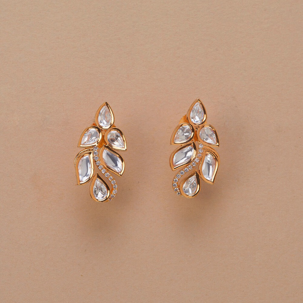 Kundan Leaf Shape Delicate Earring With Gold Plating