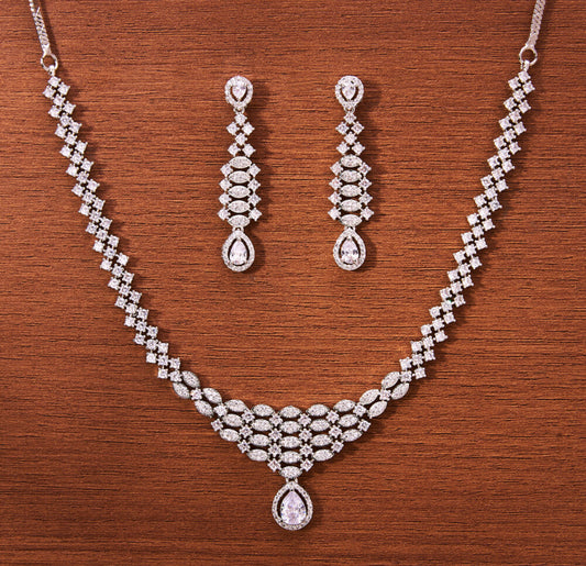 Ivory Bloom American Diamond Rhodium Plating Set