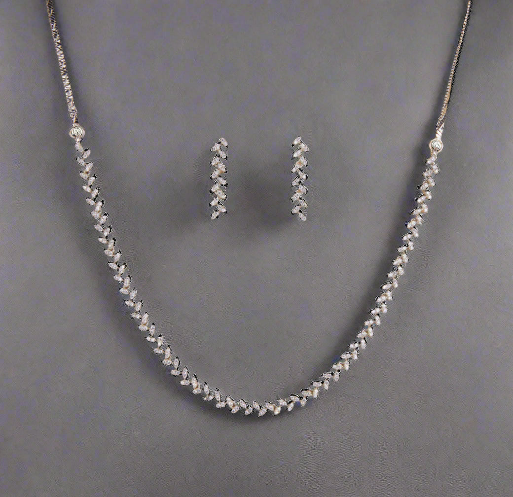 American Diamond Delicate Necklace Set With  Rhodium Plating