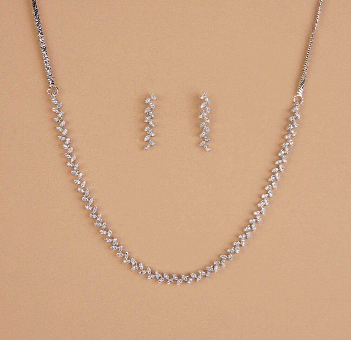 American Diamond Delicate Necklace Set With  Rhodium Plating