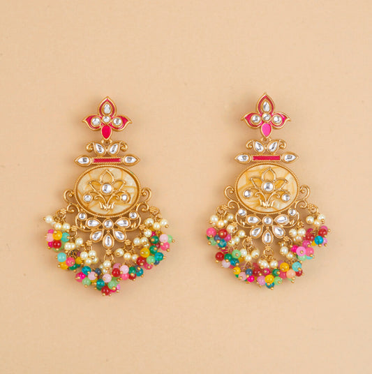 Indo Western Mother Of Pearl Earring With Mehndi Plating- Multicolour