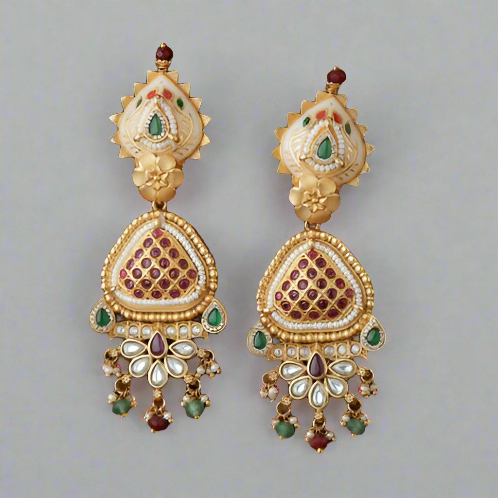 Antique Meenakari Earring With Matte Gold Plating