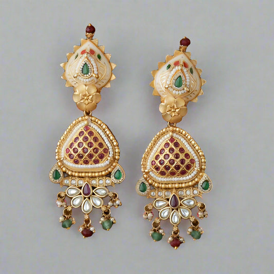 Antique Meenakari Earring With Matte Gold Plating