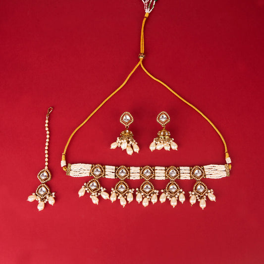 NOOR INDO WESTERN CHOKER-WHITE