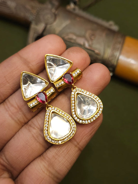 KUNDAN POLKI DROP- RED