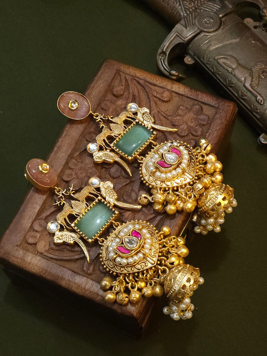 Swarnika- Indo Western Mint Green & Pink Danglers