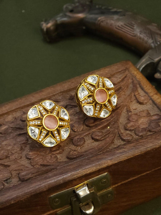 KUNDAN POLKI STUD- LIGHT PINK