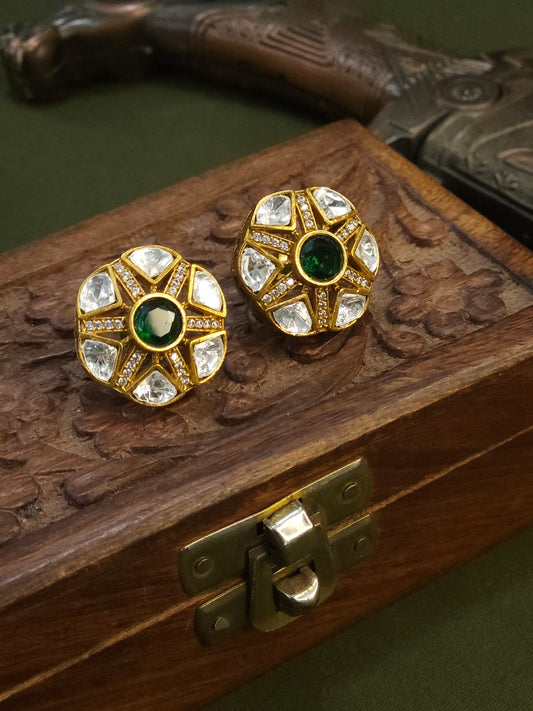 KUNDAN POLKI STUD- GREEN